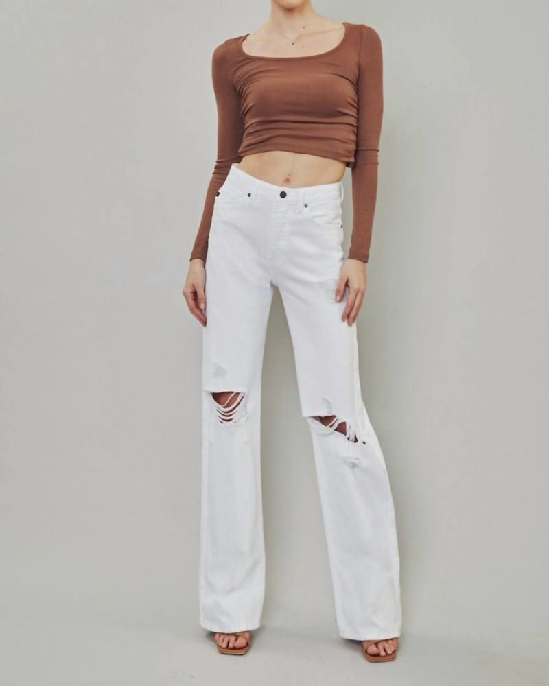 Front of a model wearing a size 13/30 Sweet Season Jean In White in White by KanCan. | dia_product_style_image_id:356419